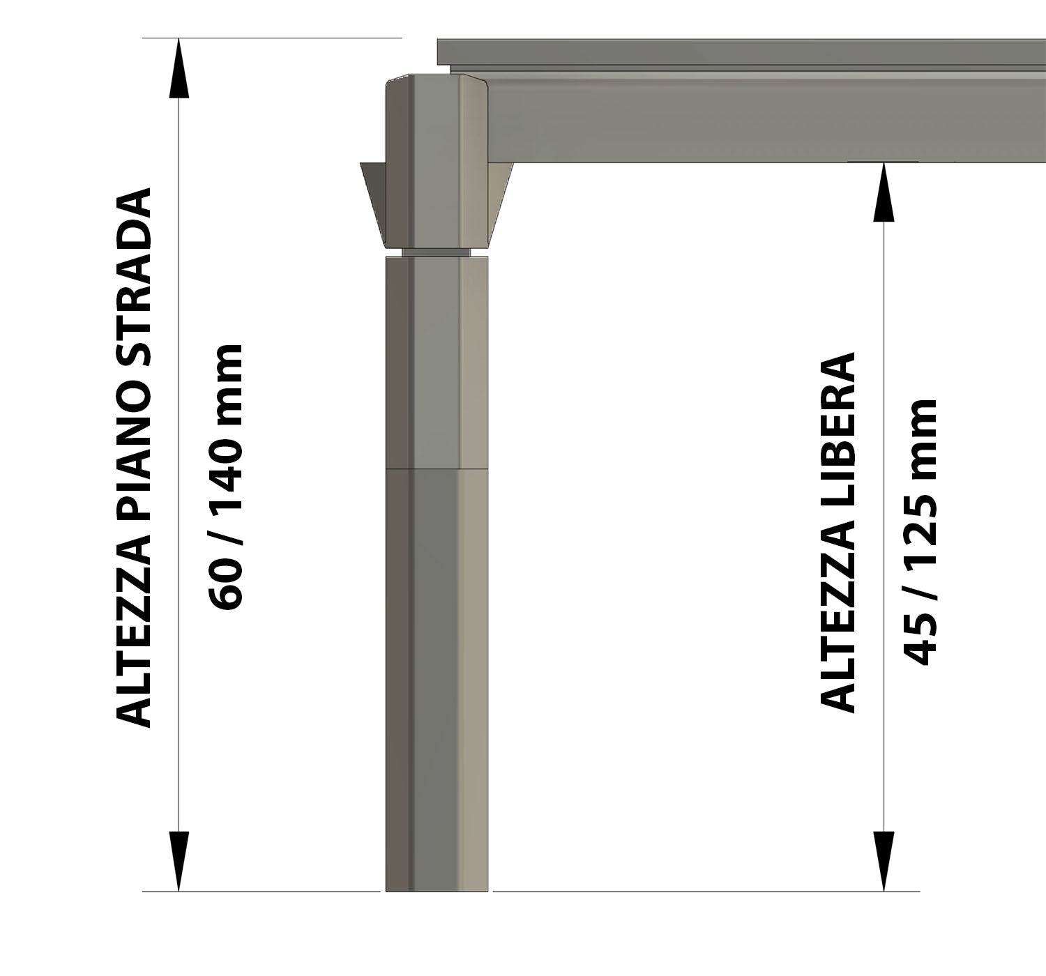 disegno quotato del pilastro tipo C per il ponte stradale con 4 travi ad H cod. 1003